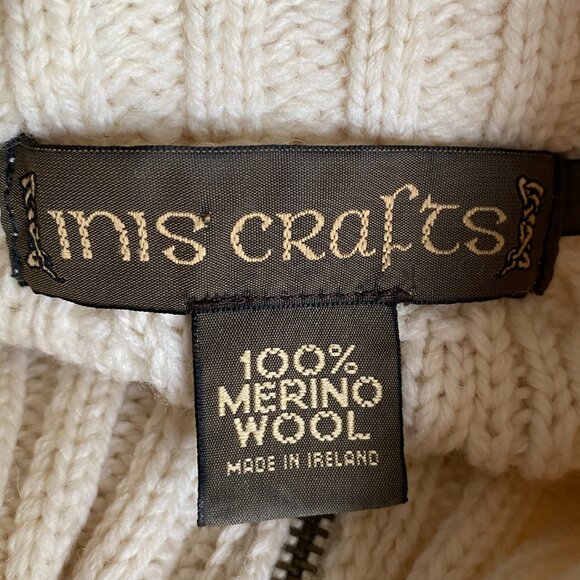 Inis Crafts Ireland 100% Wool Cable Knit Fisherman Zip Cardigan Sz M Coastal Sea - Picture 9 of 11